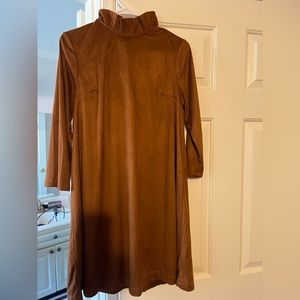 Camel velour long sleeve knee length/right above the knee dress